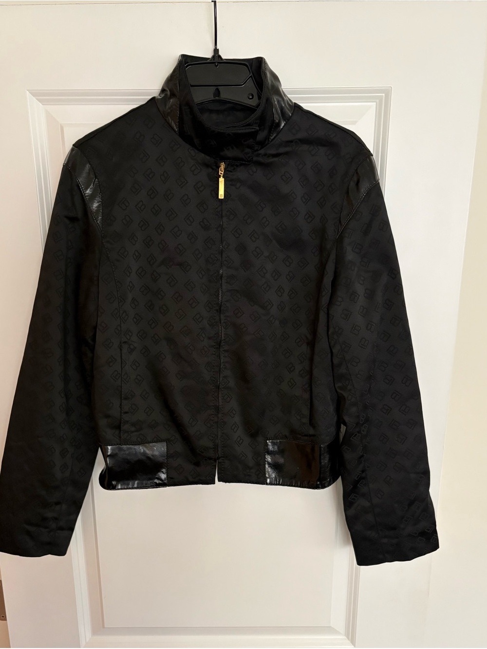 VTG 80/90s Rare Laura Biagiotti Roma Black Monogram Logo Bomber Jacket Size 8